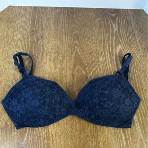 Victoria's‎ Secret Blue Lace Padded No Wire Bra 36 DD Halter Top Cross Back